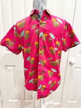 Men’s Hawaiian Short-Sleeve Button-Down Shirt w/Tropical Print Sz M